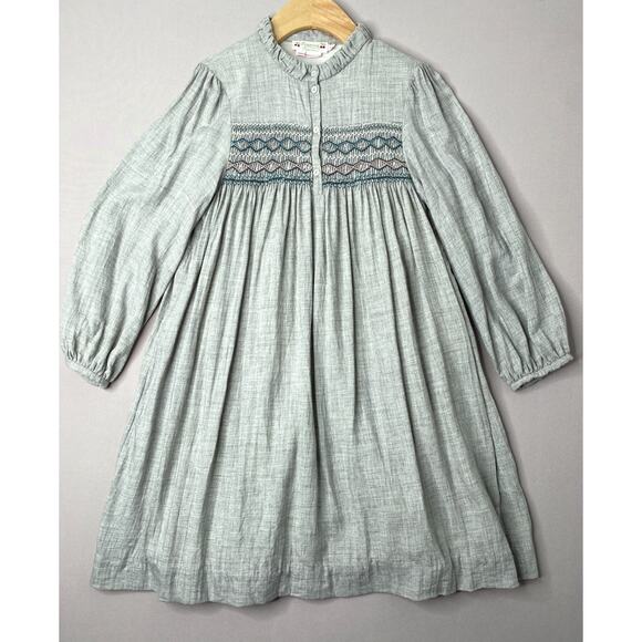 Bonpoint Gray Smocked Viscose/Wool Blend Tamsin Dress Girls 8 Yrs - Picture 1 of 5